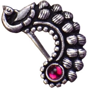 Thanu's Craft Peacock Peacock Mor Design Maharashtrian Nath Nose Ring Clip على الماراثى دون ثقب دبوس الأنف للنساء