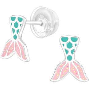 Limited Edition Solid 925 Sterling Silver Mermaid Tail Little Stud Earrings Hypoallergenic 43542