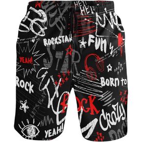 visesunny Men's Swim Trunks Headphone Spray Paint Words Rock Star Quick Dry Bathing Suits Beach Swim Shorts