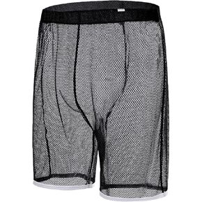 JINSHI Men's Sexy Sparkling Fishnet Shorts See Through Mesh Loose Boxer Shorts Sheer Underwear Trunks M L XL 2XL 3XL