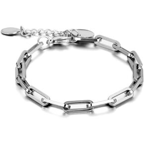 Titanium Paperclip Chain Bracelets for Men Simple Adjustable Chunky Link Bracelet Non Tarnish Minimalist Chain Bracelet Meaningful Gifts to Men Dad Husband Boyfriend