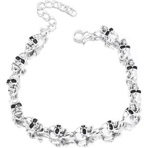 Stainless Steel Skull Bead Linked Bracelet for Men and Women,Gothic Viking Bracelet for Man Halloween Accessories Skull Jewelry Gift