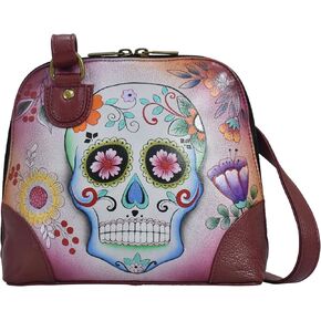 Anna by Anuschka Women's Hand Painted Leather Small Multi Compartment Zip-Around Organizer, Denim Paisley Floral in Kuwait