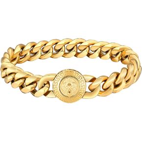 KRKC&CO 12/14mm Mens Cuban Link Bracelet, 18k Gold Plated Miami Thick Bracelet, Cross, Compass, Skulls Round, Carve Clasp, Durable Anti-tarnish Urban Street-wear Hip Hop Jewelry for Him in Kuwait