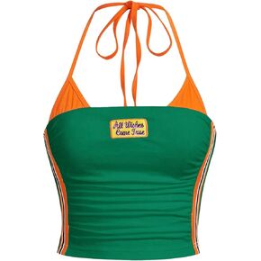 SOLY HUX Women's Halter Crop Tops Y2K Color Block Embroidered Cami Top Summer Sleeveless Slim Fitted Top