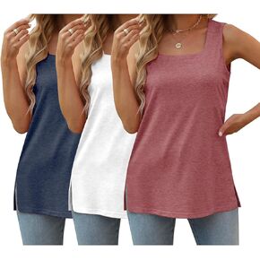 3 Pack Womens Tank Tops Summer Square Neck Tee Casual Sleeveless T Shirts 2025 Fashion Beach Vacation Clothes