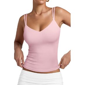 Pinkmstyle Women Sexy v Tank Tank أعلى بلا أكمام مزدوجة مبطنة ضئيلة نحيفة الصيف مزدوجة الحزام