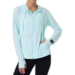 Womens Sun Protection Hoodie SPF سترة خفيفة الوزن الكامل Zip Up Summer UV UPF 50+ مع فتحة إبهام الجيوب