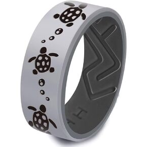 Silicone Ring for Men Women,8mm Sea Turtle Design Rubber Promise Engagement Wedding Band,Comfort Fit Breathable Ring Size 6-13