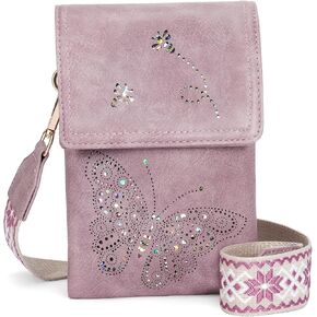 Leather Small Crossbody Bags for Women Trendy Cell Phone Bag Wallet Purses Butterfly Design