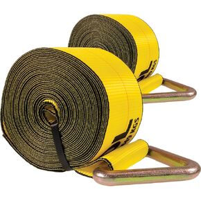 US Cargo Control 4 Inch Winch Strap with D-Ring Fitting, 30 Feet Long, Heavy Duty Trailer Winch Strap for Safe Cargo Securement, Zinc-Coated D-Ring for Easy Attachment, Yellow, 2-Pack