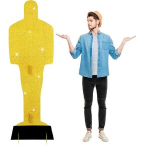 2 Pcs 6.56ft Large Gold Movie Statue Cardboard Golden Award Statue Plastic Cardboard Cutouts Standup Movie Props Waterproof PVC Standup Cutouts for Red Carpet Party Outdoor Indoor Home Decor