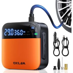 OXILAM C2 Tire Inflator Portable Air Compressor - 150PSI 4X Faster Air Pump for Car Tires with Auto Shut-Off, 7800mAh & 12V Dual Power, Digital Gauge, LED Light for Cars, Motorcycles, Bicycles, Balls