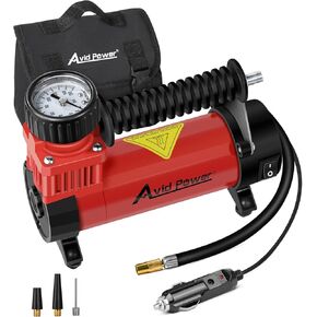 Avid Power 12V DC Tyre Veantable ضاغط الهواء المحمول ، مضخة الهواء المدمجة مع محرك النحاس ، وعملية سهلة 12V مضخة الإطارات مع حالة حمل و 3 محولات