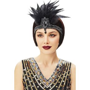 BABEYOND 1920s Headpiece Flapper Headband - Roaring 20s Crystal Showgirl Hair Band Gatsby Headband with Feather