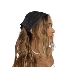 OYOANGLE Women's Hair Scarf Boho Eyelet Crochet Bandana Headbands Head Scarfs Hair Accessories White One-Size