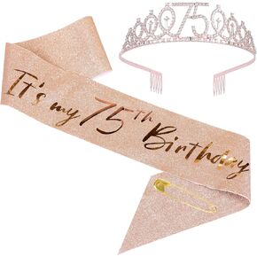75th Birthday Sash and Tiara Set Rose Gold Birthday Sash Crown Birthday Party Favors Supplies for Girls Birthday Party