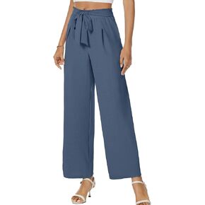 Gracyoga Womens Wide Leg Pants High Waisted Flowy Tie Knot Trousers Business Casual Outfits with Pockets
