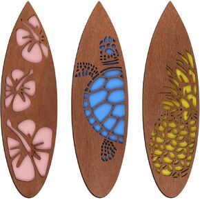 Tatuo 3 Pcs Surfboard Wall Decor Surfboard Hanging Sign Available in Sizes Summer Backdrop for Party Tropical Beach Room Decor Wooden Decoration for Hawaiian Luau(Retro,11.81 x 3.31 x 0.2 Inch)