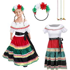 Traditional Mexican Dress for Girls Folklorico Dance Dress Cinco De Mayo Girls Party Costume Mexican Fiesta Dress Kit