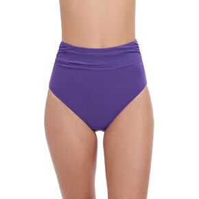 Profile by Gottex Tutti Frutti Solid Classic Womens Shirred High Waist Bikini Swim Bottom with Tummy Control and Back Lining