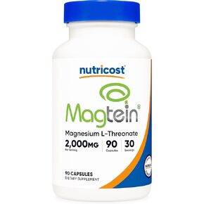 Nutricost Magtein Magnesium L -Threonate 2000mg ، 90 كبسولة - خالية من الغلوتين ، نباتي ، 30 حصص