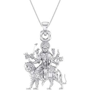 Goddess Durga Maa Pendant for Men & Women Silver Durga Maa Locket for Good Health & Wealth With Dori