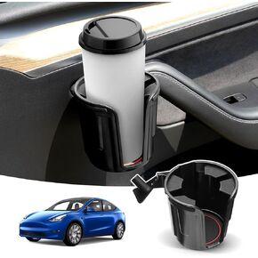 Car Cup Holder Custom Fit for Tesla Model Y 2020-2025 / Model 3 2017-2023 Car Door Cup Holder with Silicone Coaster Right-Side Model Y/3 Accessories Compatible with 2.95"-3.7" Cups Bottles