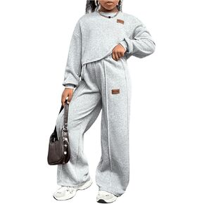 SOLY HUX Girl's 2 Piece Sweatsuit Outfits Long Sleeve Letter Patched Sweatshirt Tops and Sweatpants Set