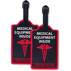 2-Pack Medical Equipment Luggage Tags with Detachable Info Card - Durable Rubber Medical ID Tags for Hospital Devices, Suitcases & Backpacks
