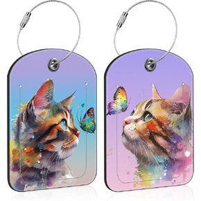 2 Pack Luggage Tag for Suitcase Purple Daisy and Butterfly Leather Suitcase Tags with Privacy Name ID Label and Stainless Steel Loop for Travel Bag