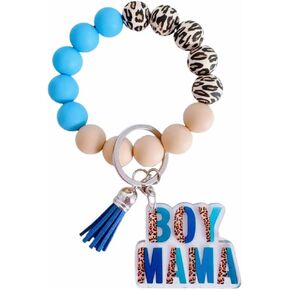 Boy Mom Gift Silicone Beaded Keychain Wristlet for New Mom Mother's Day Gifts Mama Birthday Gifts