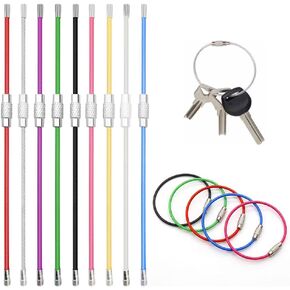 9 Pack Stainless Steel Loops 2mm Coated Wire Keychain Cable Large Keyrings 6 inch Key Chain for Luggage Tags, Key Tags, Keyrings, Kitchen Utensils, Duster-Assorted Colors