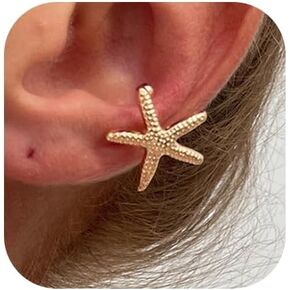 Ear Cuff Earrings for Women Non Piercing Starfish Shell Flower Ears Clip on Dainty Statement Earrings Ocean Beach Summer Jewelry