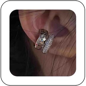 Vintage Crystal Ear Cuff Earrings Chunky Ear Cuff Hoop Earring Wide Gold Ear Cuff Earrings Rhinestone Cartilage Non Piercing Earrings Jewelry for Women