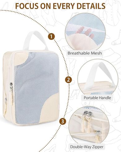 7 Set Compression Packing Cubes for travel,Packing Cubes for Travel Compression,Luggage Organizer Bags,tripped compression packing cubes,suitcase organizer bags set,Travel Essentials,Beige in Saudi Arabia