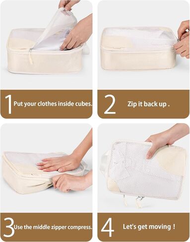 7 Set Compression Packing Cubes for travel,Packing Cubes for Travel Compression,Luggage Organizer Bags,tripped compression packing cubes,suitcase organizer bags set,Travel Essentials,Beige in Saudi Arabia