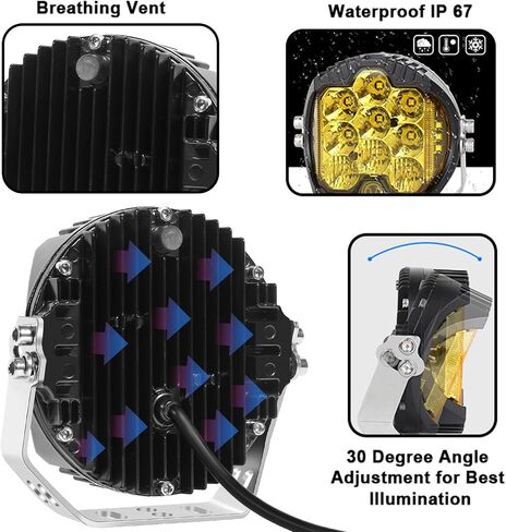 Gzminjie 5 بوصة 50W Amber أصفر LED مصباح القيادة ، LED Work Light Bar Shower على الطريق على الطريق القيادة الخفيفة بقعة مصباح القيادة في الفيضان مصباح IP67 مضاد للماء للسيارة ATV ATV ، حزمة من 1 in Kuwait