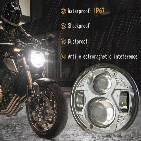 مصباح أمامي مستدير 5.75 بوصة 51 وات 5-3/4 بوصة متوافق مع دراجة نارية Harley Dyna Sportster Iron 883 Street Rod Street Bob Softail Deuce المخصصة فائقة الانزلاق للدراجات النارية، أسود in Kuwait