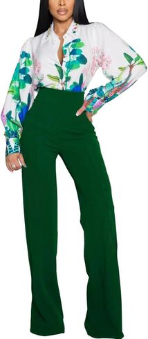 Women's High Waisted Stretchy Bootcut Pull On Dress Pants Casual Work Pants Fitted Trousers in Kuwait