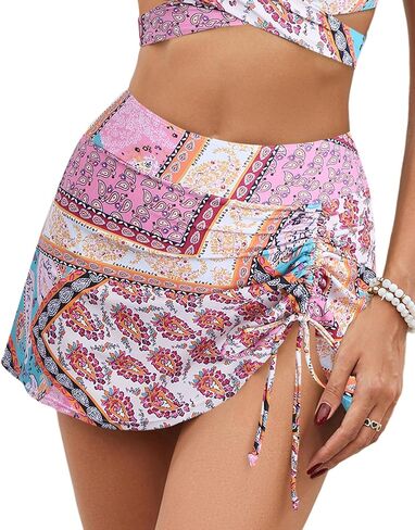 ZAFUL Women's High Waisted Bikini Ruched Ruffle Mini Swim Skirts with Short 2025 Tummy Control Tankini Bottoms Only in Saudi Arabia