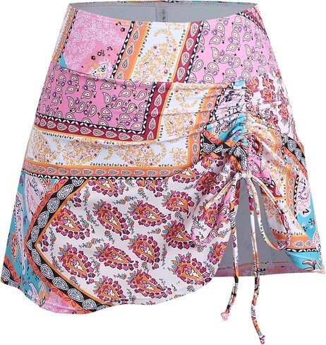 ZAFUL Women's High Waisted Bikini Ruched Ruffle Mini Swim Skirts with Short 2025 Tummy Control Tankini Bottoms Only in Saudi Arabia