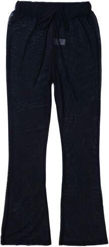 Womens See Through Sheer Mesh Chiffon Beach Pants Wide Leg High Waist Flared Bikini Bottom Cover-Ups in Saudi Arabia