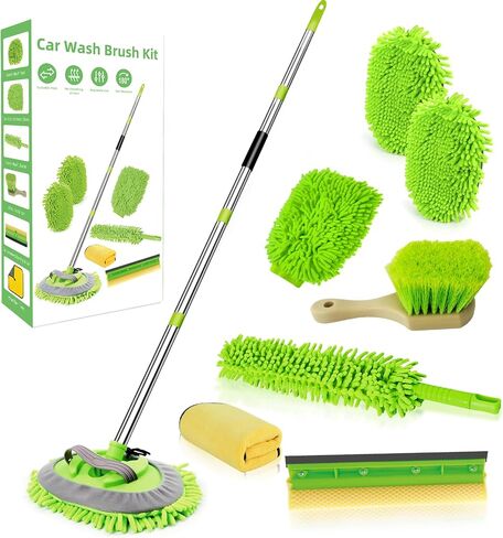 62" Car Wash Brush with Long Handle Chenille Microfiber Car Wash Mop Mitt Wheel Brush Car Cleaning Kit Windshield Window Squeegee Car Duster Microfiber Towel Gloves Drill Brush for Cars RV Truck Boat in Saudi Arabia