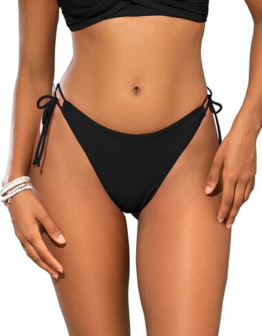 SHEKINI Women's Tie Side Bikini Bottom High Cut Brazilian Thong Ruched Back Bathing Suit Bottoms in Kuwait
