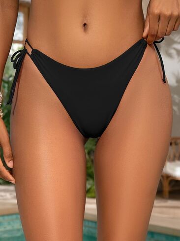 SHEKINI Women's Tie Side Bikini Bottom High Cut Brazilian Thong Ruched Back Bathing Suit Bottoms in Kuwait