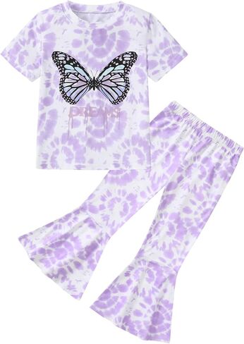 CARETOO Girls Summer Outfit Poster Girl Matching Sister 2pcs Sets Printed t-Shirt + Flare Leg Pants For 3-8 Years in Saudi Arabia