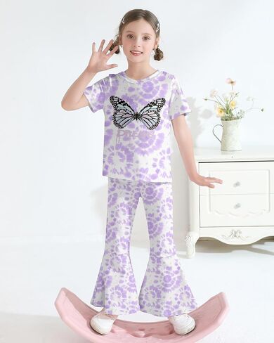 CARETOO Girls Summer Outfit Poster Girl Matching Sister 2pcs Sets Printed t-Shirt + Flare Leg Pants For 3-8 Years in Saudi Arabia
