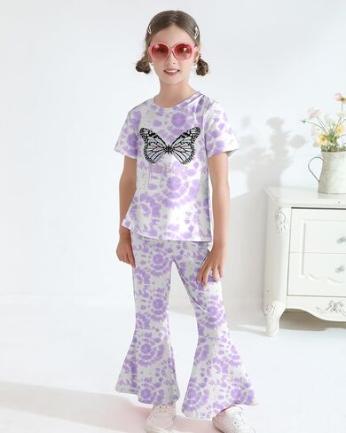 CARETOO Girls Summer Outfit Poster Girl Matching Sister 2pcs Sets Printed t-Shirt + Flare Leg Pants For 3-8 Years in Saudi Arabia