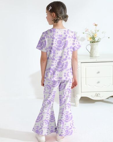 CARETOO Girls Summer Outfit Poster Girl Matching Sister 2pcs Sets Printed t-Shirt + Flare Leg Pants For 3-8 Years in Saudi Arabia